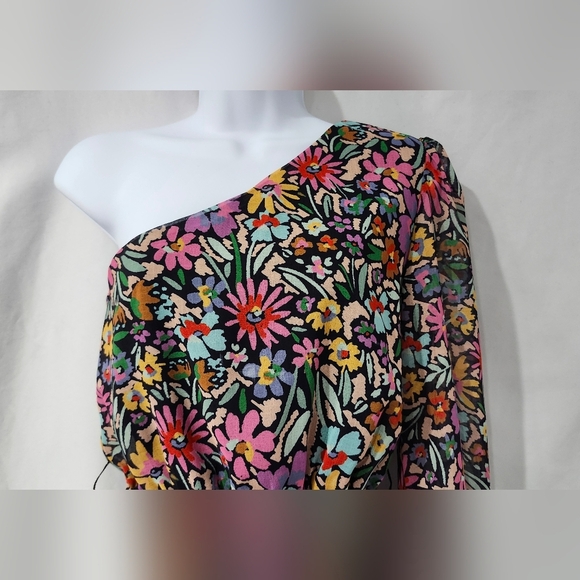 Colorful Contemporary Floral Womens One Shoulder Dress Size S Hi-Lo Bloomcore - Picture 7 of 8